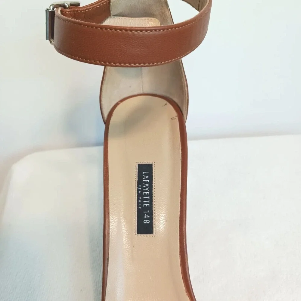 LAFAYETTE 148 Lula Ankle Strap Sandal Heels Brown‎ Sz 41 Luxury Glam retail $450